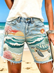 Women's sea turtle print shorts
