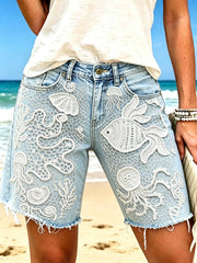 Women's ocean animal print shorts
