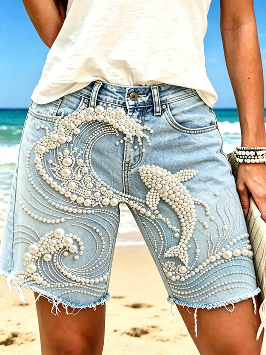Women's whale print shorts