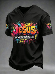 Men's Christian Jesus Cross Short Sleeve V-neck T-shirt