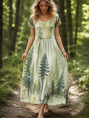 Women's Forest Print Cotton-Linen Dress