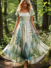 Women's Forest Print Cotton-Linen Dress
