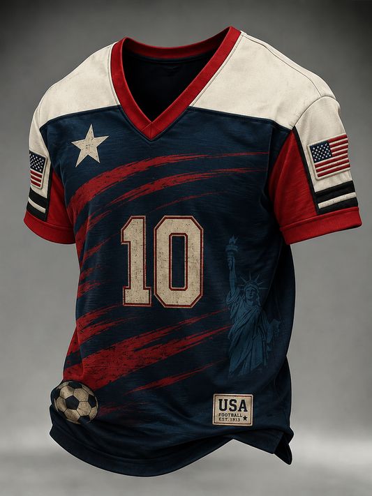 Men's USA Football Printed V-neck T-Shirt