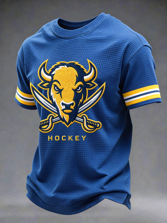 Men's Gift For Ice Hockey Fans Print Casual Waffle Tee