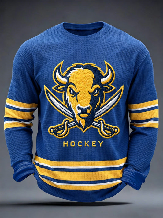 Men's Gift For Ice Hockey Fans Print Casual Waffle Long Sleeve Top