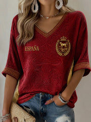 Women's Spanish Football Print Casual T-shirt