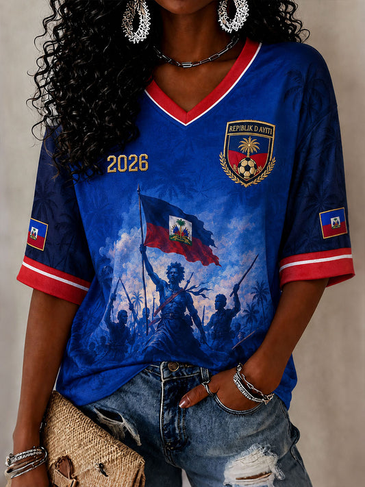 Women's 2026 Haiti Soccer V-Neck Tops