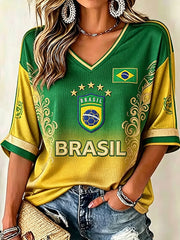 Women's Brazil Soccer Fan Gift  Waffle T-shirt