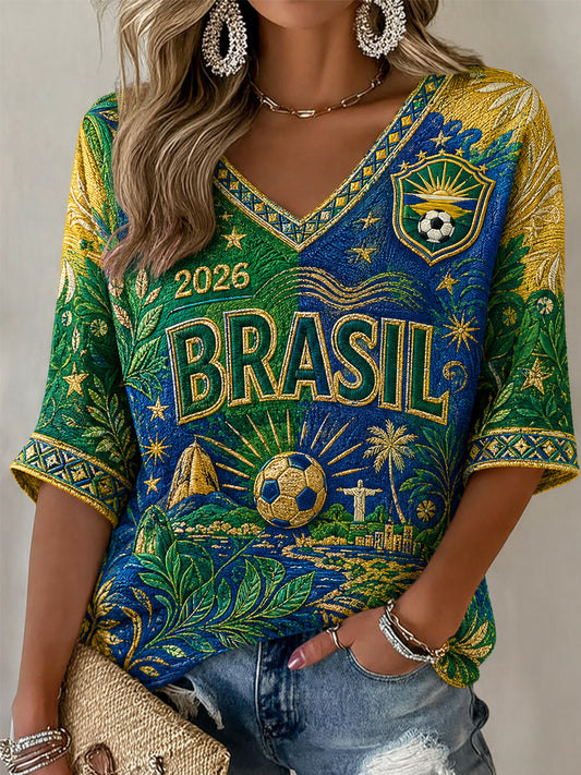 Women's Gift For Soccer Fans Print Casual Half-Sleeves V-Neck T-Shirt