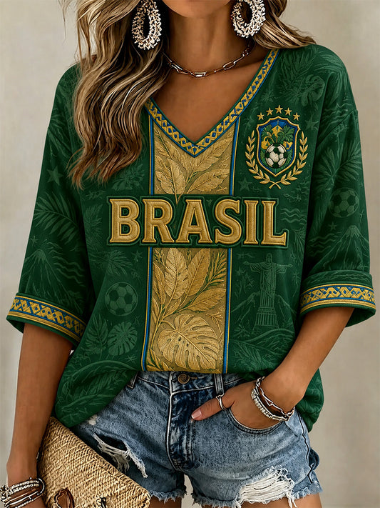 Women's Gift For Football Fans Print Casual V-Neck Tee