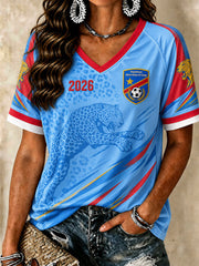 Women's 2026 Democratic Republic of Congo Football V-Neck T-Shirts