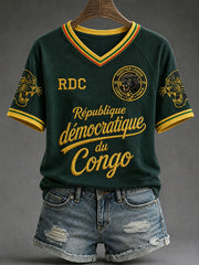 Women's 2026 Democratic Republic of Congo Football V-Neck T-Shirts