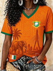 Women's Ivory Coast Football Lover Art Printed T-shirt