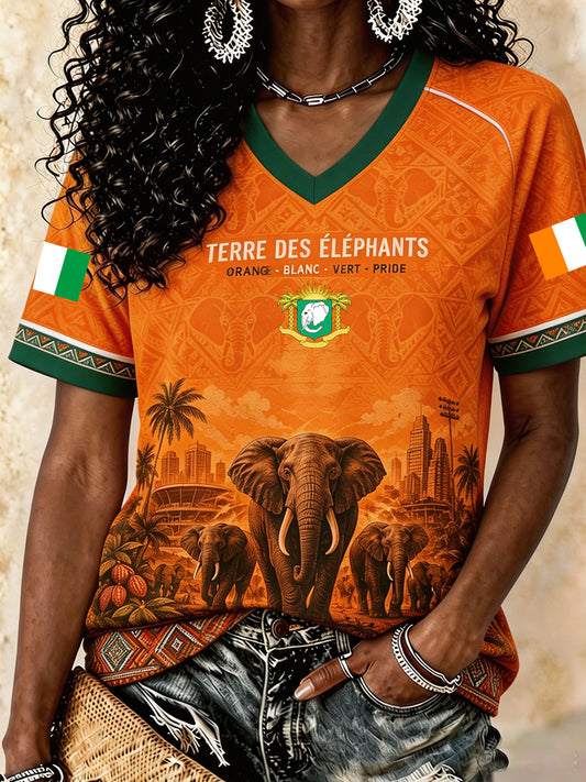 Women's Ivory Coast Elephant Football Lover Art Printed T-shirt