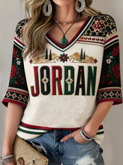 Women's Jordan Football Mid-length Sleeves V-Neck T-Shirt