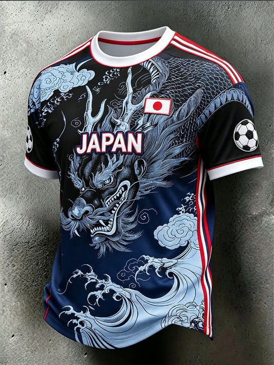 Men's Japanese Art Style Football Element Print Casual Short Sleeves T-shirt