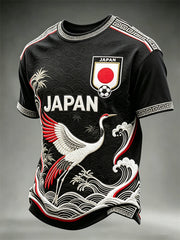 Men's Japan Football Crane & Sea Waves Art Print short sleeves t-shirt