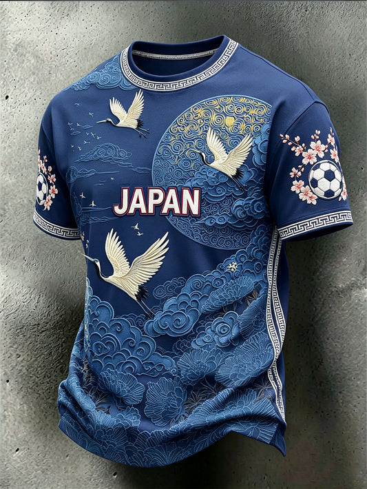 Men's Japanese Art Style Football Element Print Casual Short Sleeves T-shirt