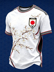 Men's Japan Football Cherry Blossom & Sea Waves Art Print short sleeves t-shirt