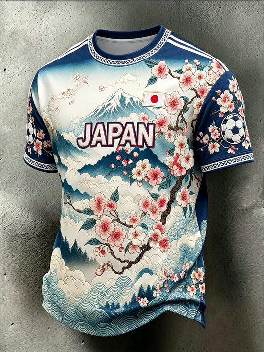 Men's Japanese Art Style Football Element Print Casual Short Sleeves T-shirt