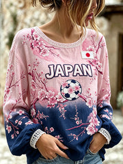 Women's Japanese Art Style Football Element Print Casual Cotton-Linen Shirt