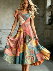 Women's Elegant Floral Cotton Linen Dress