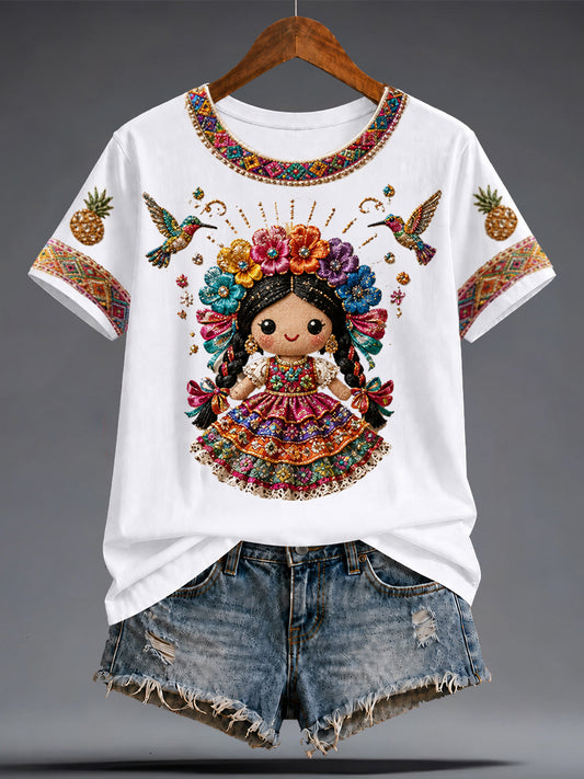 Women's Mexico Guelaguetza Lele Doll Art Printed T-shirt