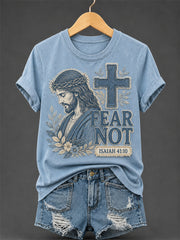 Women's Christian Jesus Fear Not Print Casual Tee
