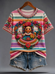 Women's Guelaguetza Mexico Lele Doll Art Printed T-shirt