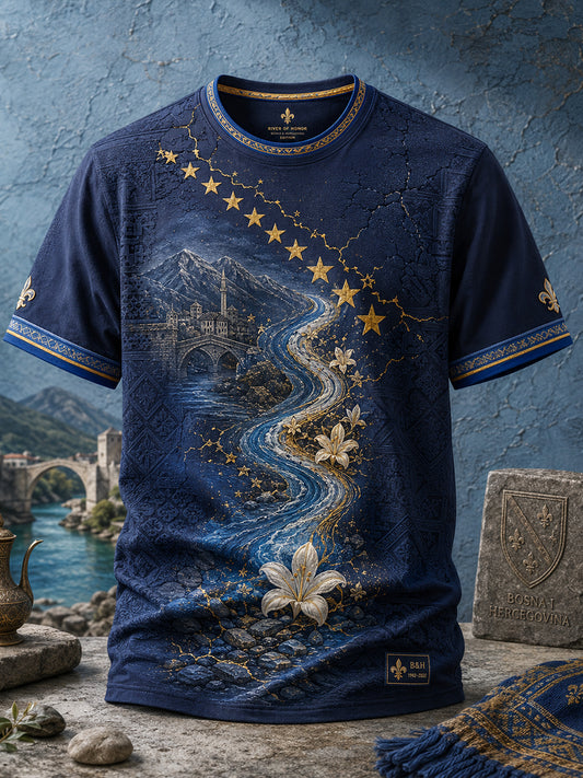 Men's Bosnia Football Lover Art Printed T-shirt