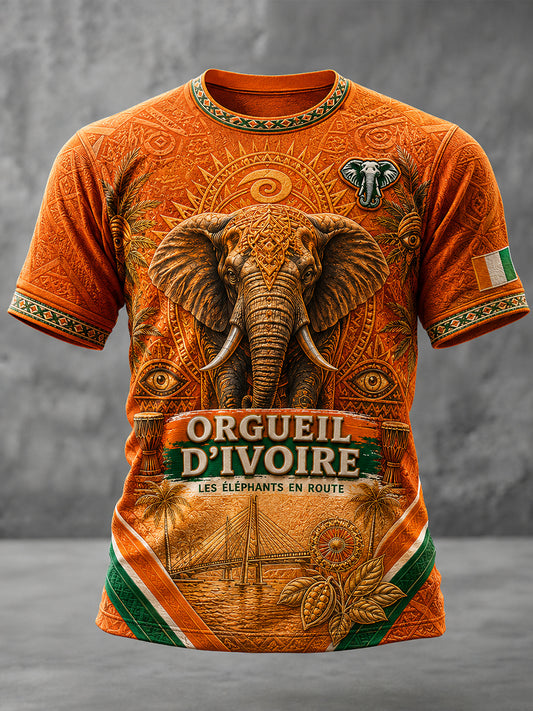 Men's Ivory Coast Pride Elephant Art Printed T-shirt