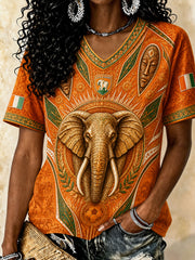 Women's Ivory Coast Pride Elephant Art Printed T-shirt