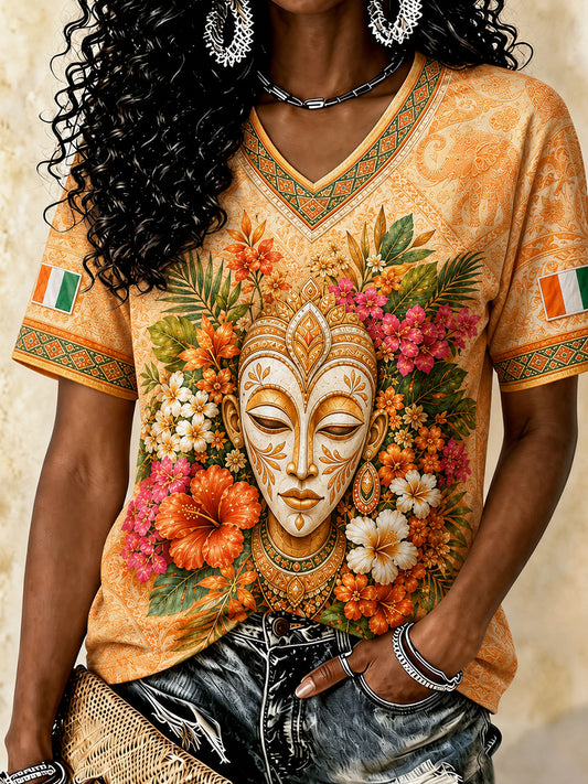 Women's Ivory Coast Pride Elephant Art Printed T-shirt