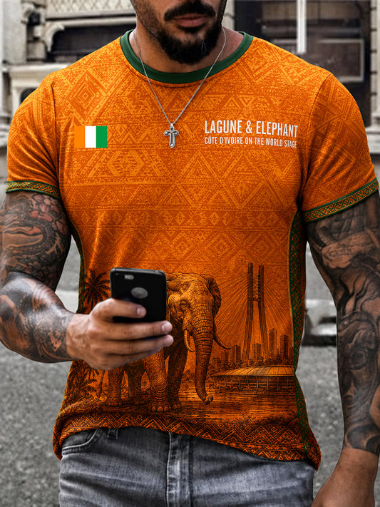 Men's Ivory Coast Pride Elephant Art Printed T-shirt