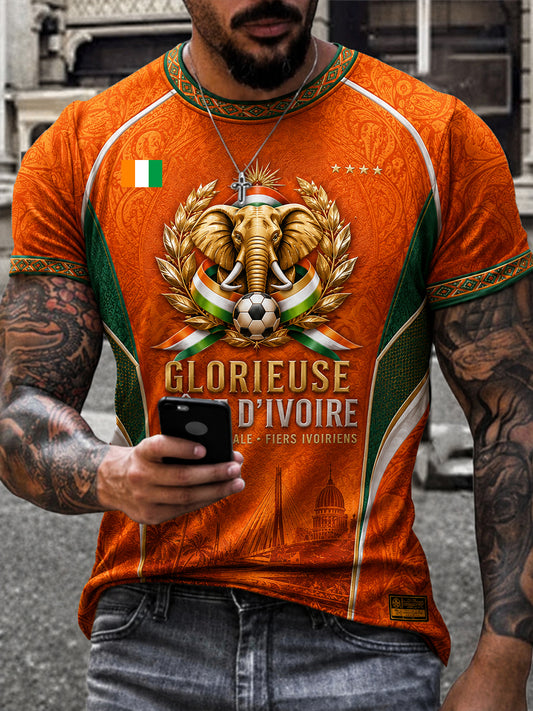 Men's Ivory Coast Pride Elephant Art Printed T-shirt