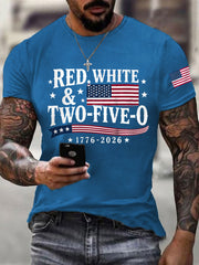 Men's Red White Two-Five-O USA Flag Print Casual Patriotic Tee