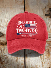 Unisex Red White Two-Five-O USA Flag Print Hat