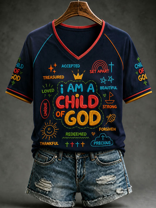 Women's Christian Child of God  V-neck Off-shoulder Short Sleeve T-shirt
