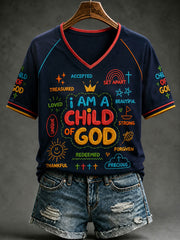 Women's Christian Child of God  V-neck Off-shoulder Short Sleeve T-shirt