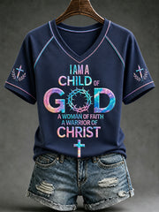 Women's Christian Child of God  V-neck Off-shoulder Short Sleeve T-shirt