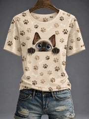 Women's Cute Cat Printed T-shirt