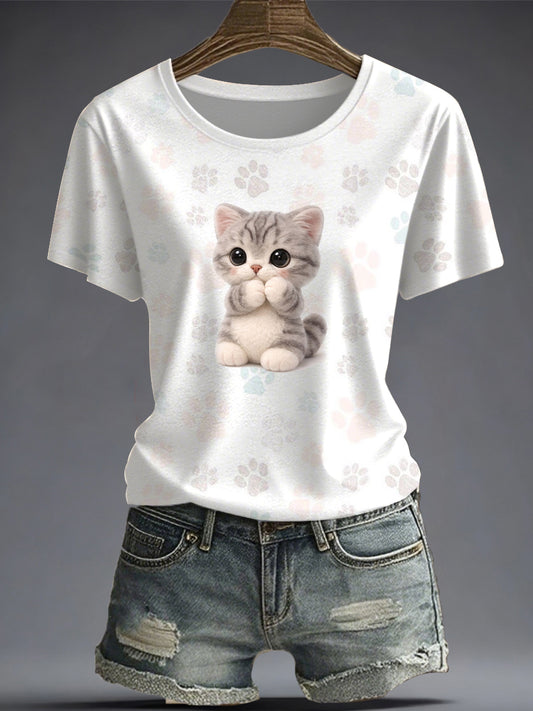 Women's Cute Cat Printed T-shirt