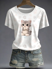 Women's Cute Cat Printed T-shirt