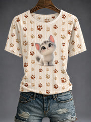 Women's Cute Cat Printed T-shirt