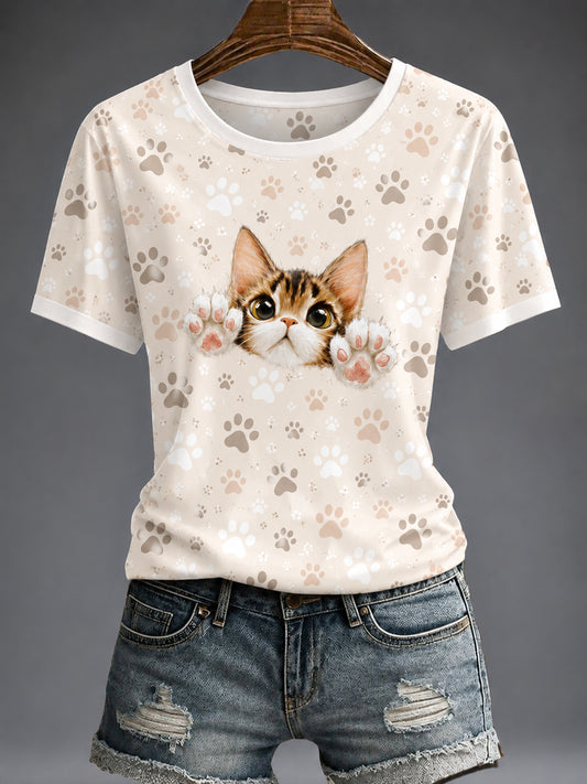 Women's Cute Cat Printed T-shirt