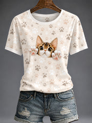 Women's Cute Cat Printed T-shirt