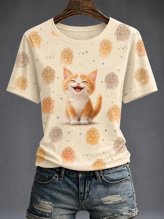 Women's Cute Cat Printed T-shirt