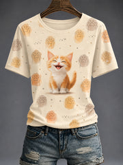 Women's Cute Cat Printed T-shirt