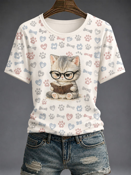 Women's Cute Cat Printed T-shirt