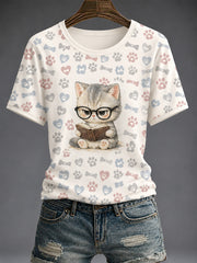 Women's Cute Cat Printed T-shirt